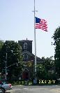 New Utrecht Reformed Church and the Liberty Pole on Sept. 11, 2003. (Photo by Bruce Hodgman)